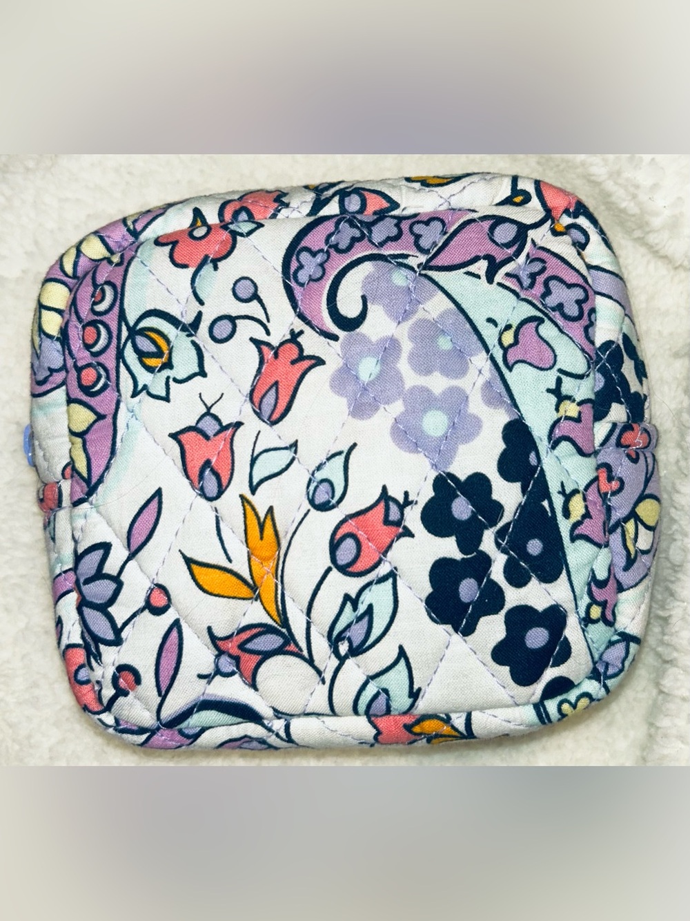 Vera Bradley Floral Paisley Quilted Cotton Square Coin Purse Zipper Pouch Lilac